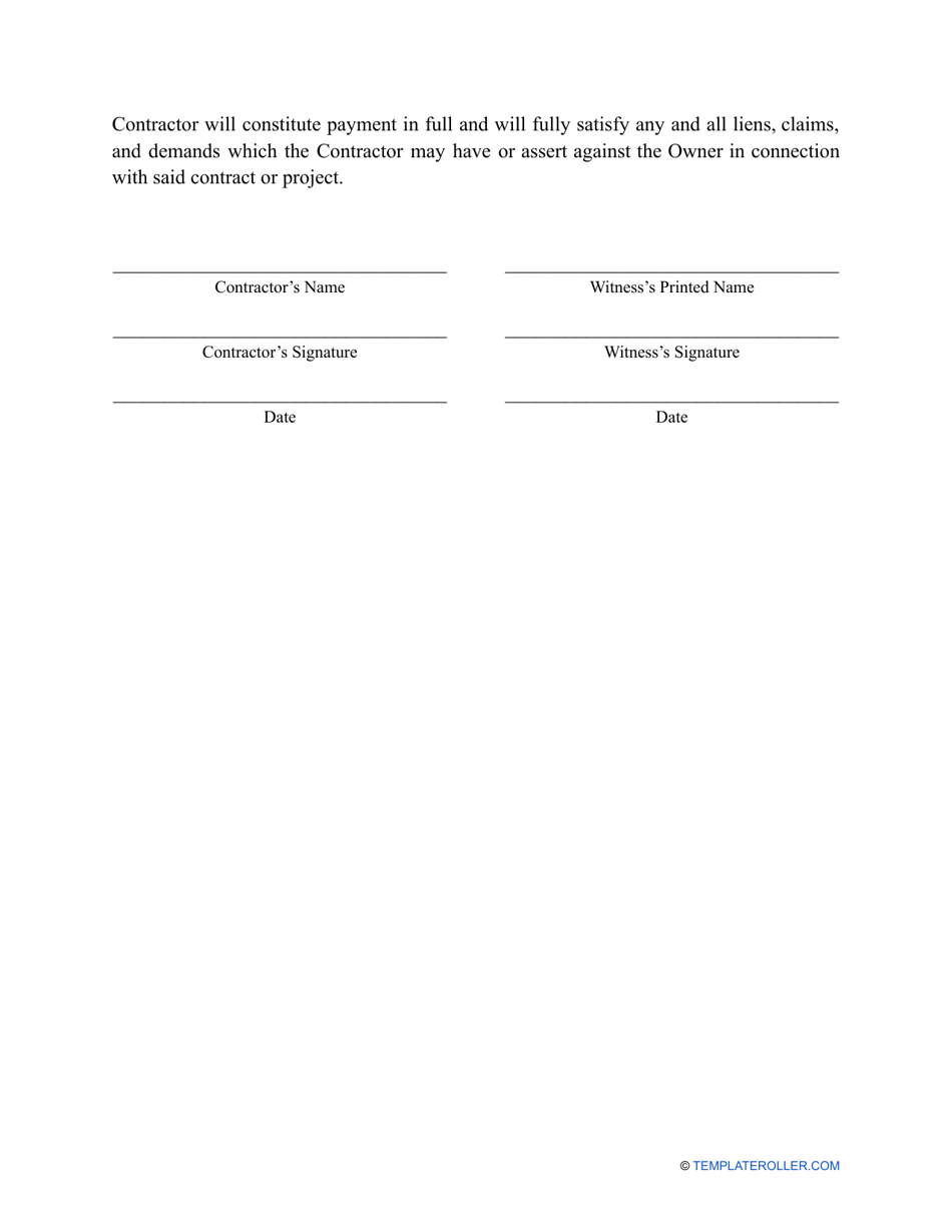 Mechanic Lien Release Form, Page 2