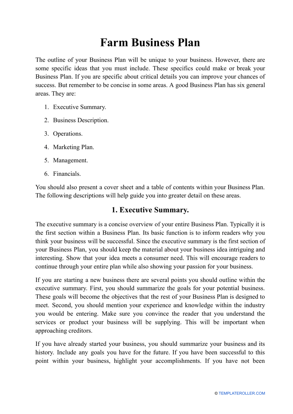 Farm Business Plan Template Fill Out Sign Online And Download PDF 