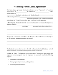 &quot;Farm Lease Agreement Template&quot; - Wyoming
