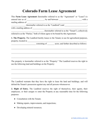 Document preview: Farm Lease Agreement Template - Colorado