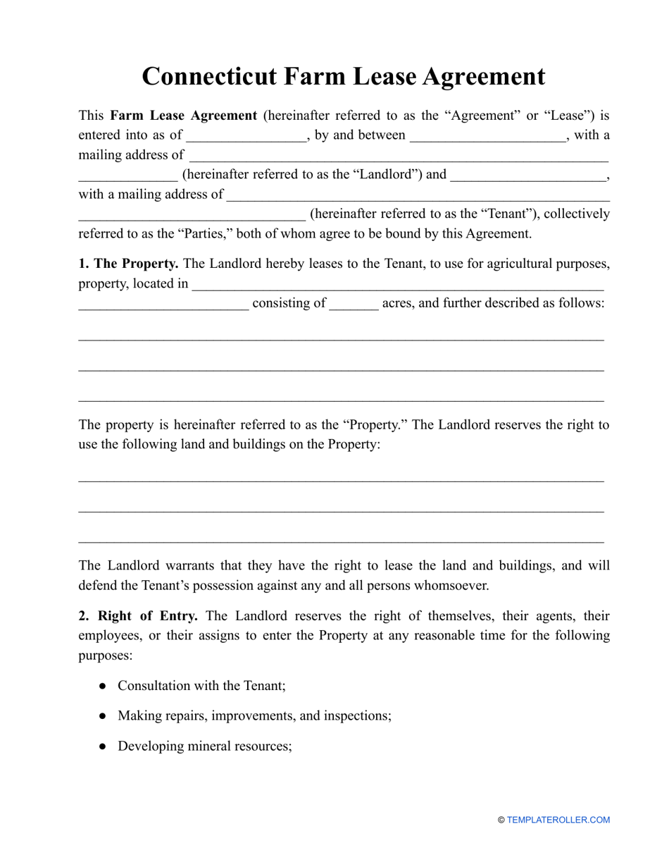 Farm Lease Agreement Template - Connecticut, Page 1