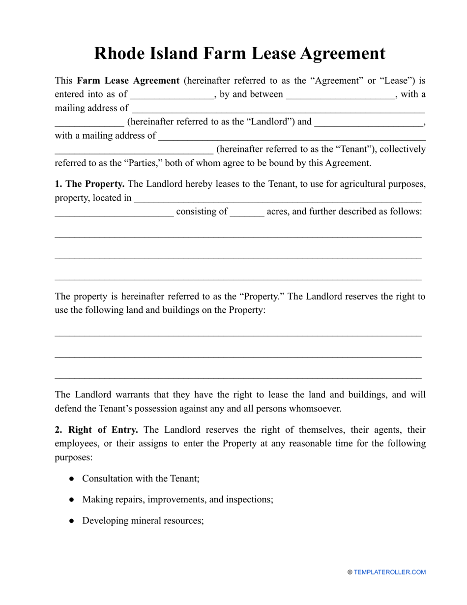 Rhode Island Farm Lease Agreement Template - Fill Out, Sign Online and ...