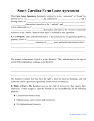 Document preview: Farm Lease Agreement Template - South Carolina