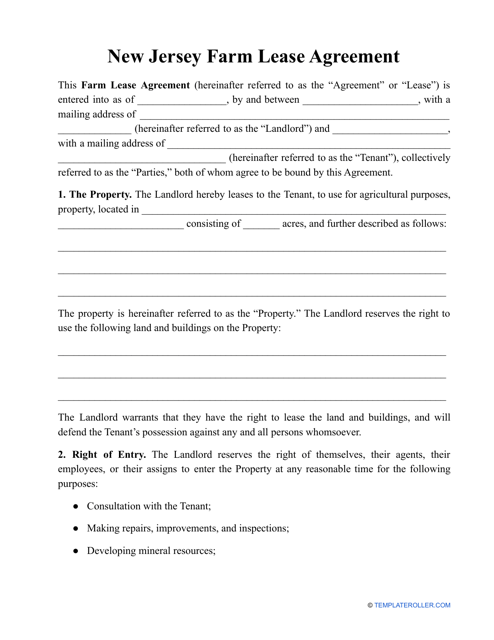 Farm Lease Agreement Template - New Jersey