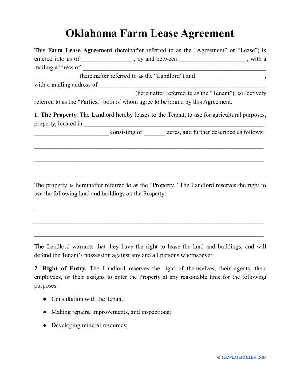 oklahoma farm lease agreement template download printable pdf templateroller