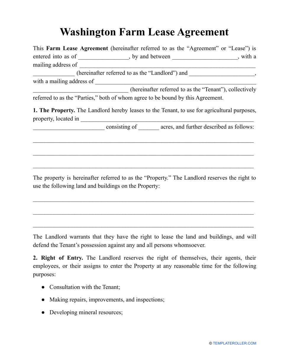 washington farm lease agreement template download printable pdf