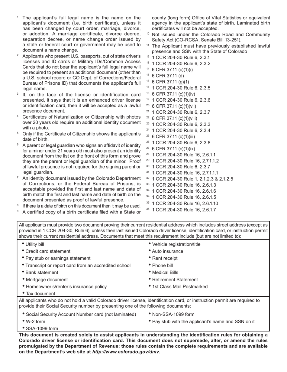 Form DR2300A Required Document Matrix - Colorado, Page 2