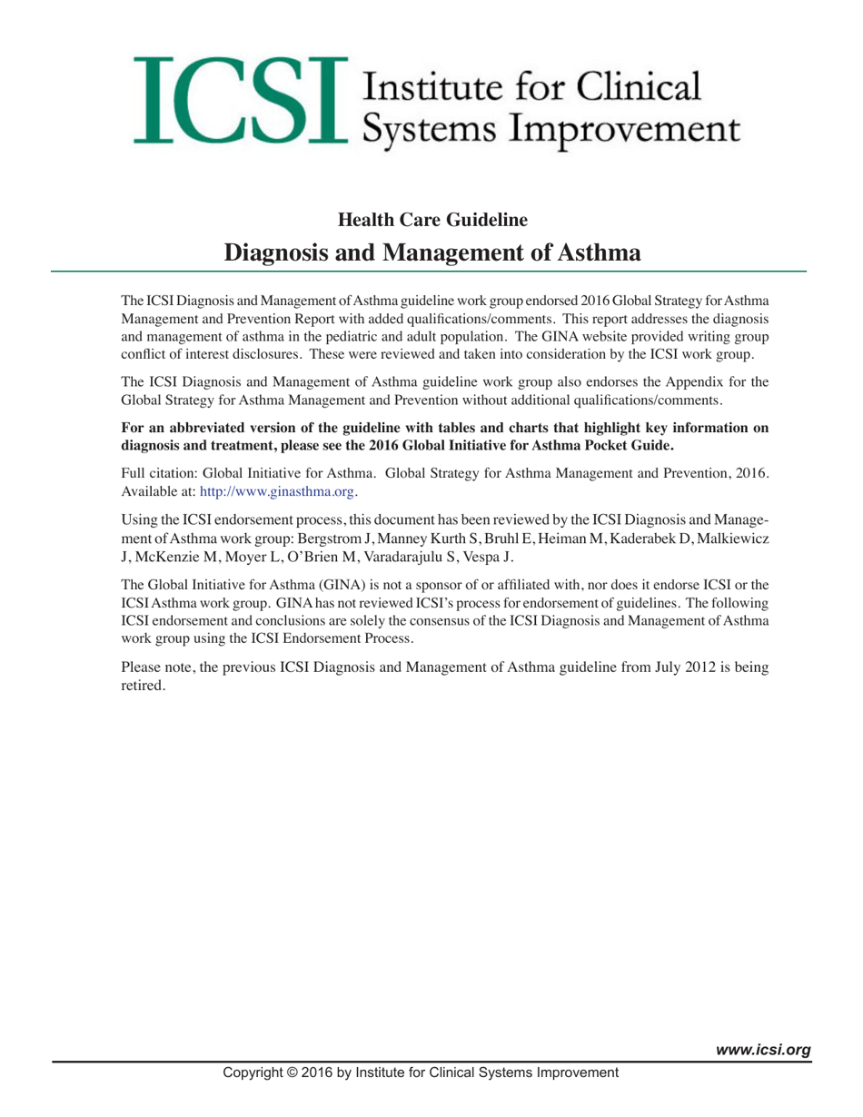 Health Care Guideline: Diagnosis and Management of Asthma - Institute ...