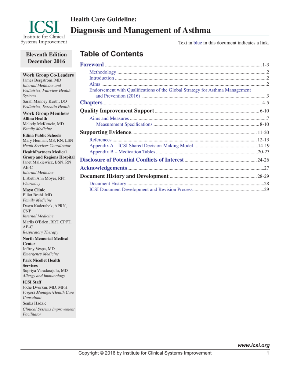 Health Care Guideline: Diagnosis and Management of Asthma - Institute for Clinical Systems Improvement, Page 2