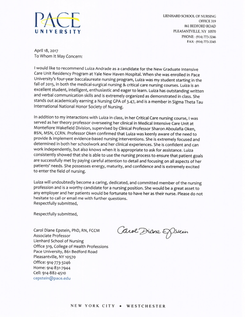 Pace University Acceptance Letter