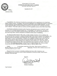Document preview: Coast Guard Academy Acceptance Letter