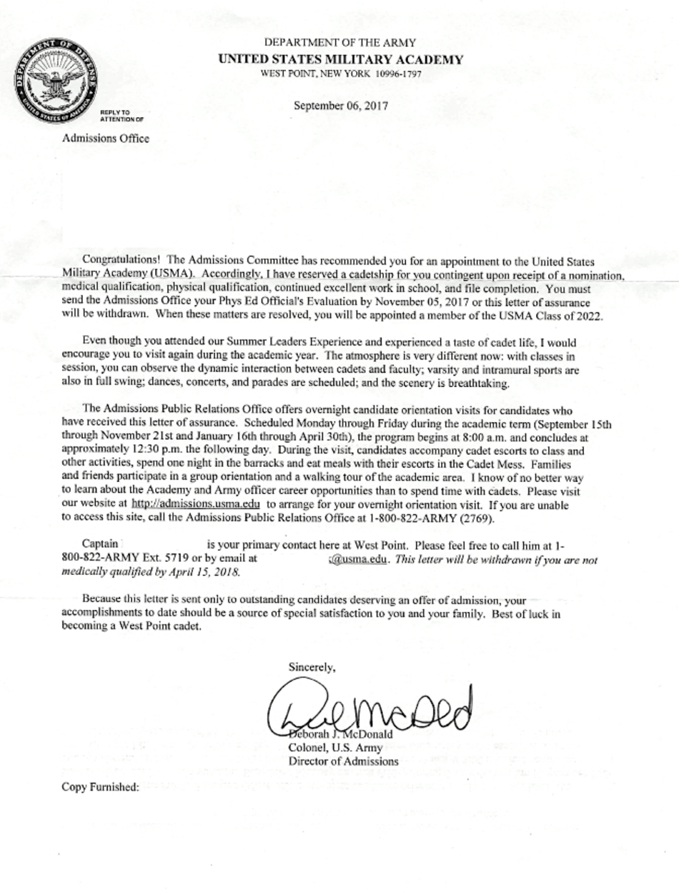 Coast Guard Academy Acceptance Letter Download Printable PDF