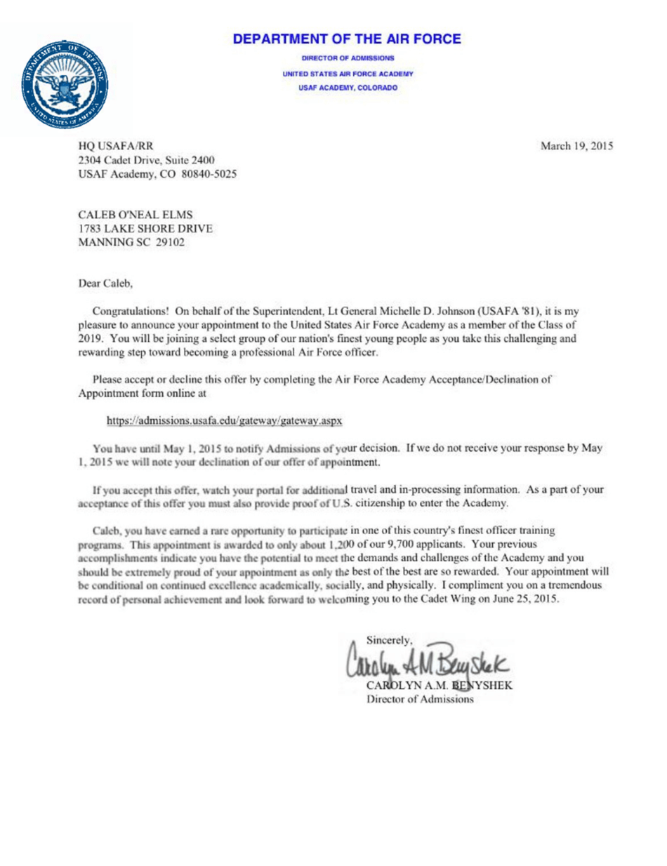 Air Force Academy Acceptance Letter Download Printable PDF | Templateroller