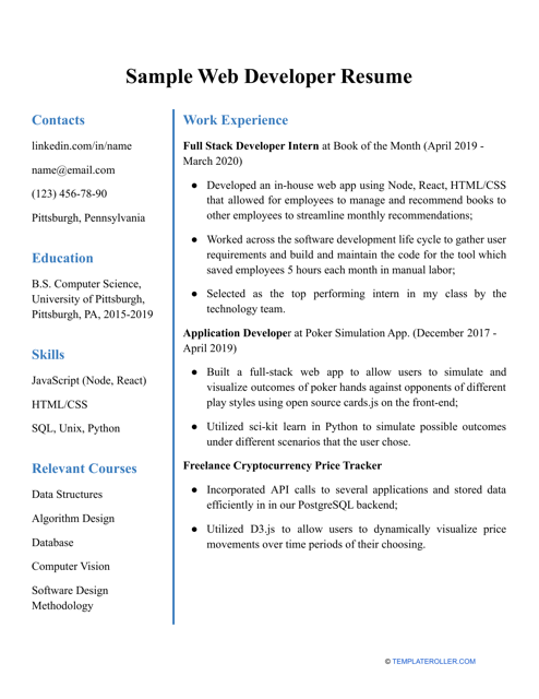 Sample Web Developer Resume