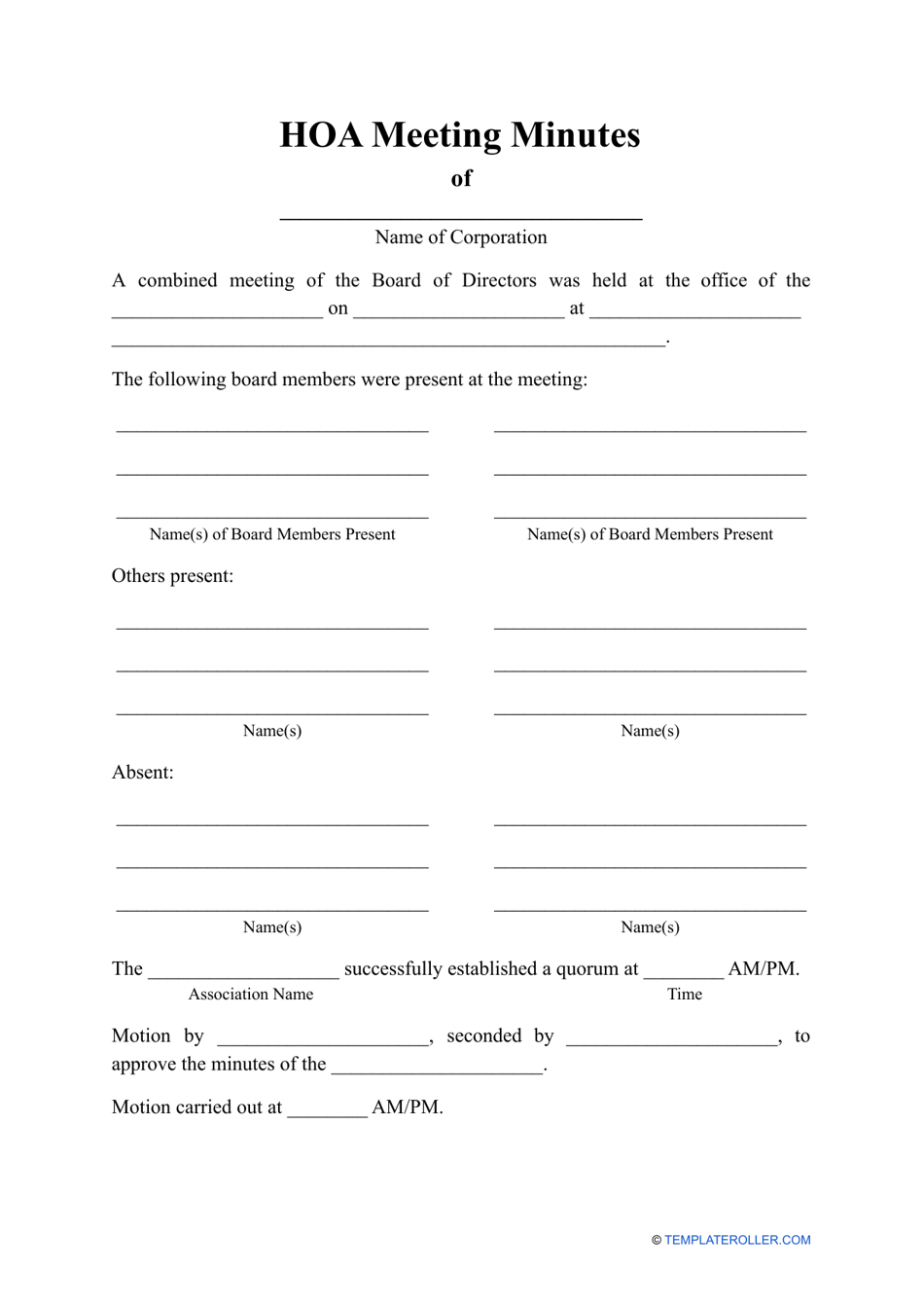Hoa Meeting Minutes Template Fill Out, Sign Online and Download PDF