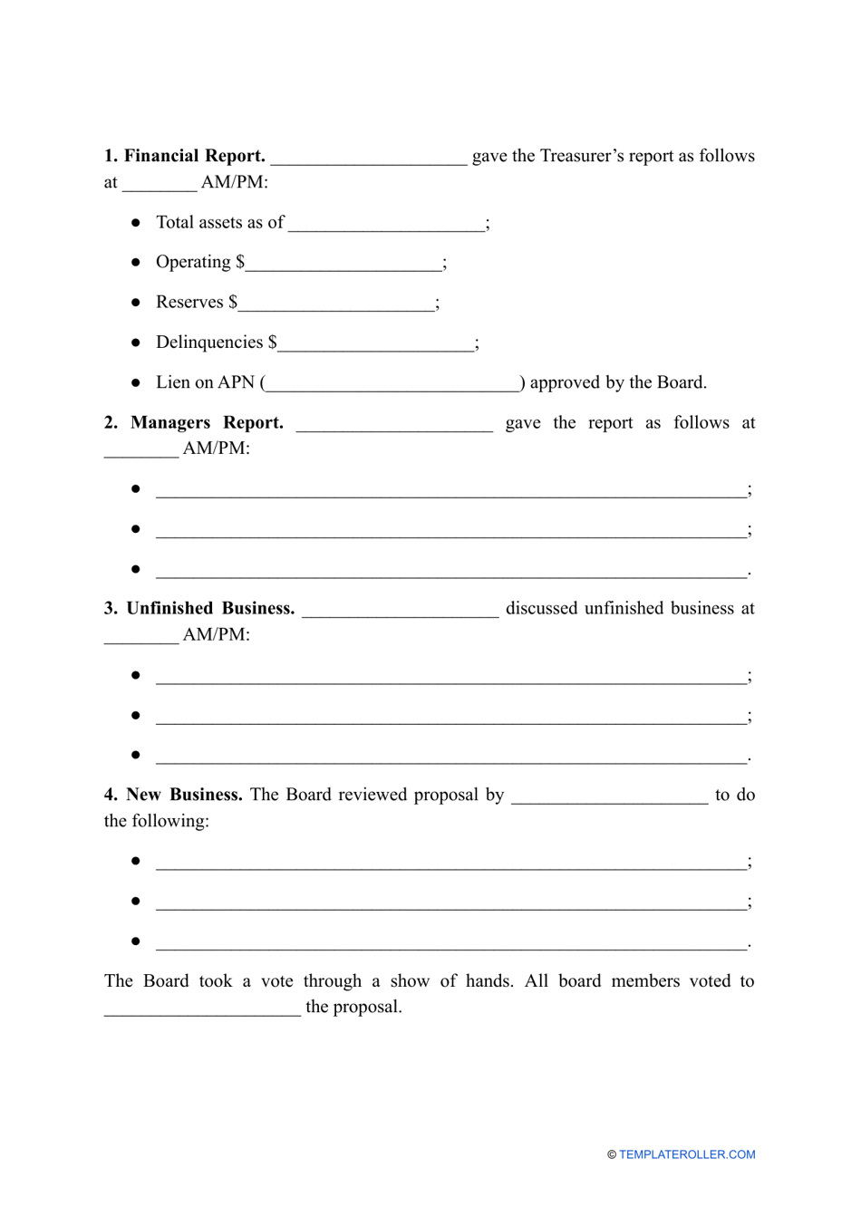 Hoa Meeting Minutes Template Download Printable PDF Templateroller