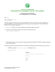 Document preview: DCYF Form 15-956 No Social Security Card Declaration - Washington