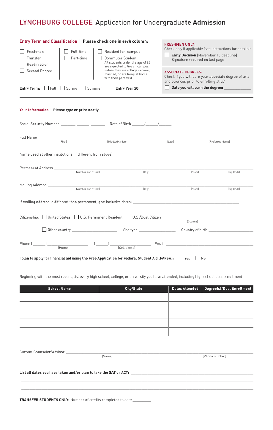 Application for Undergraduate Admission - Lynchburg College, Page 4