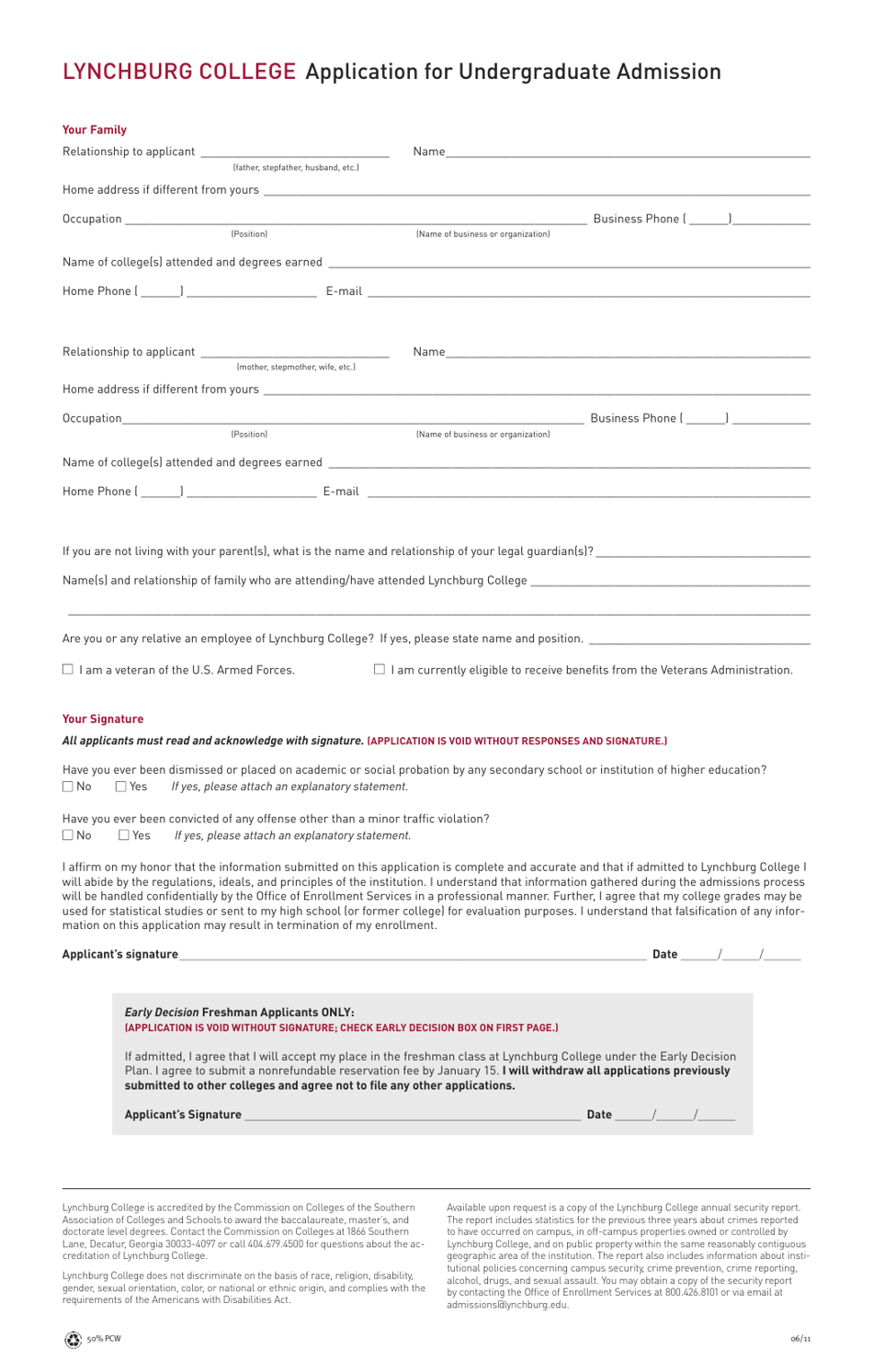 Application for Undergraduate Admission - Lynchburg College, Page 6