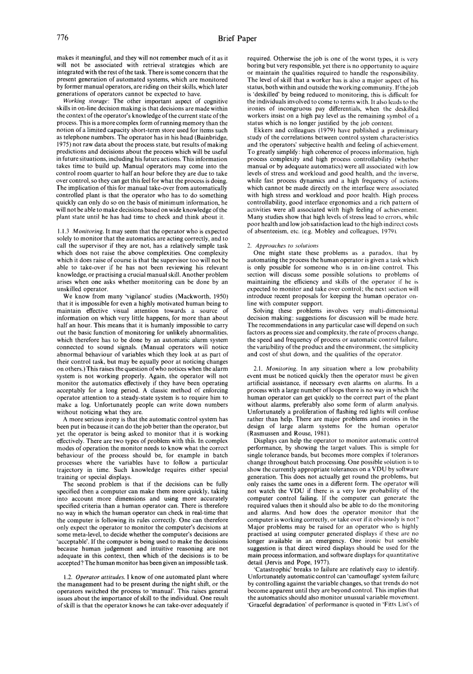 Ironies of Automation - Lisanne Bainbridge, Automatica Volume 19, Issue 6, Page 2