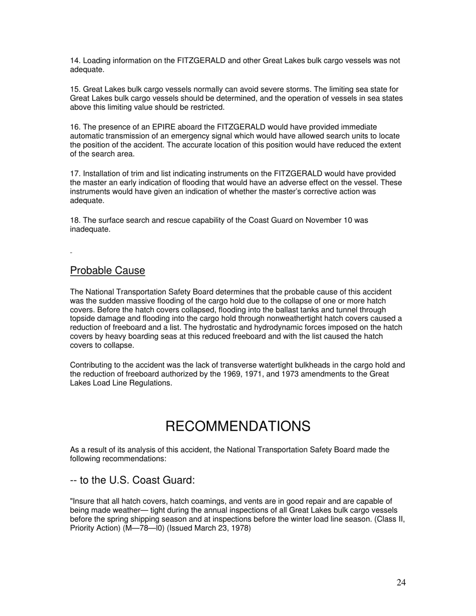 Marine Accident Report: Ss Edmund Fitzgerald Sinking in Lake Superior, Page 24