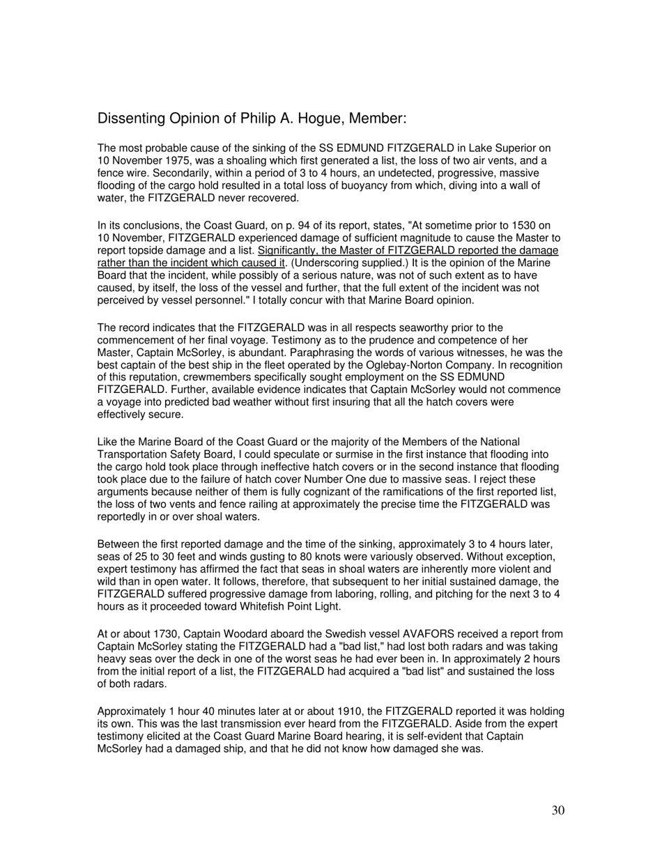 Marine Accident Report: Ss Edmund Fitzgerald Sinking in Lake Superior, Page 30