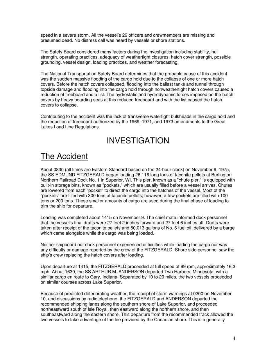 Marine Accident Report: Ss Edmund Fitzgerald Sinking in Lake Superior, Page 4