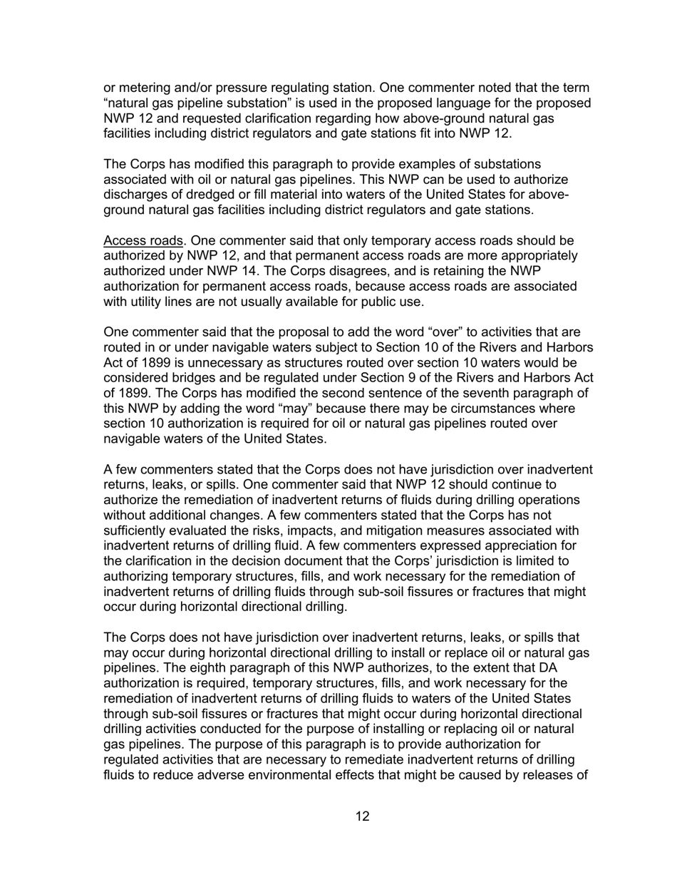 Decision Document Nationwide Permit 12, Page 12