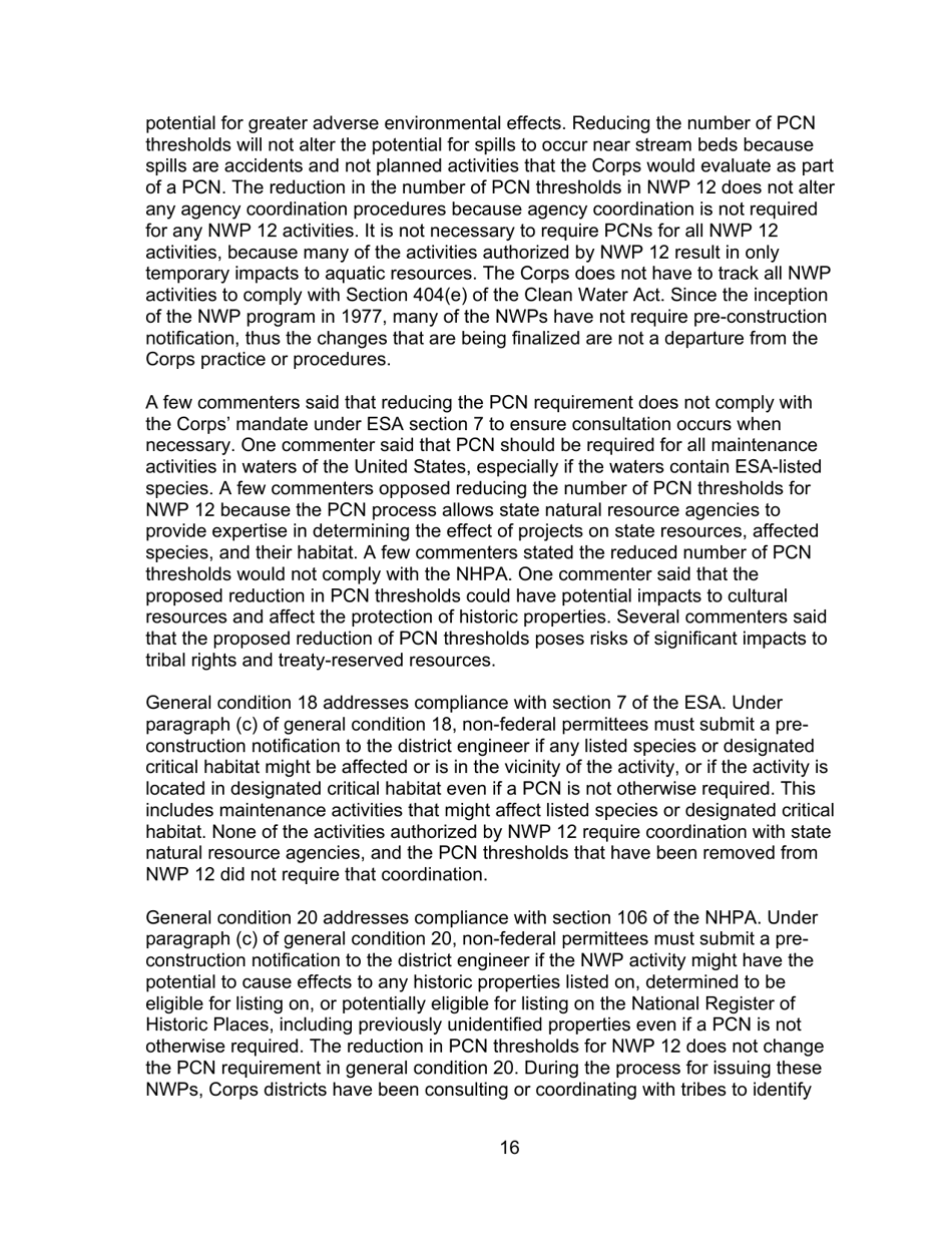 Decision Document Nationwide Permit 12, Page 16