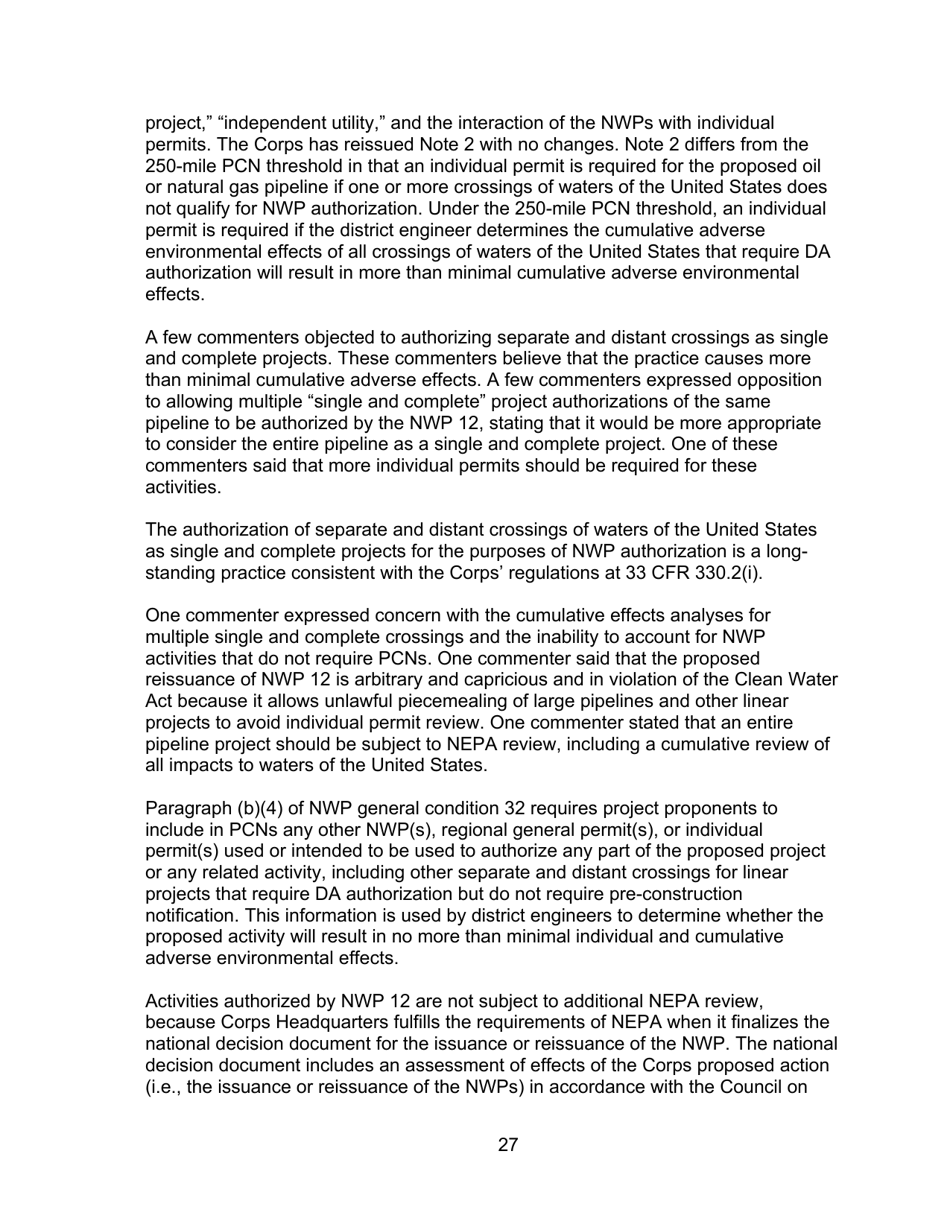 Decision Document Nationwide Permit 12, Page 27