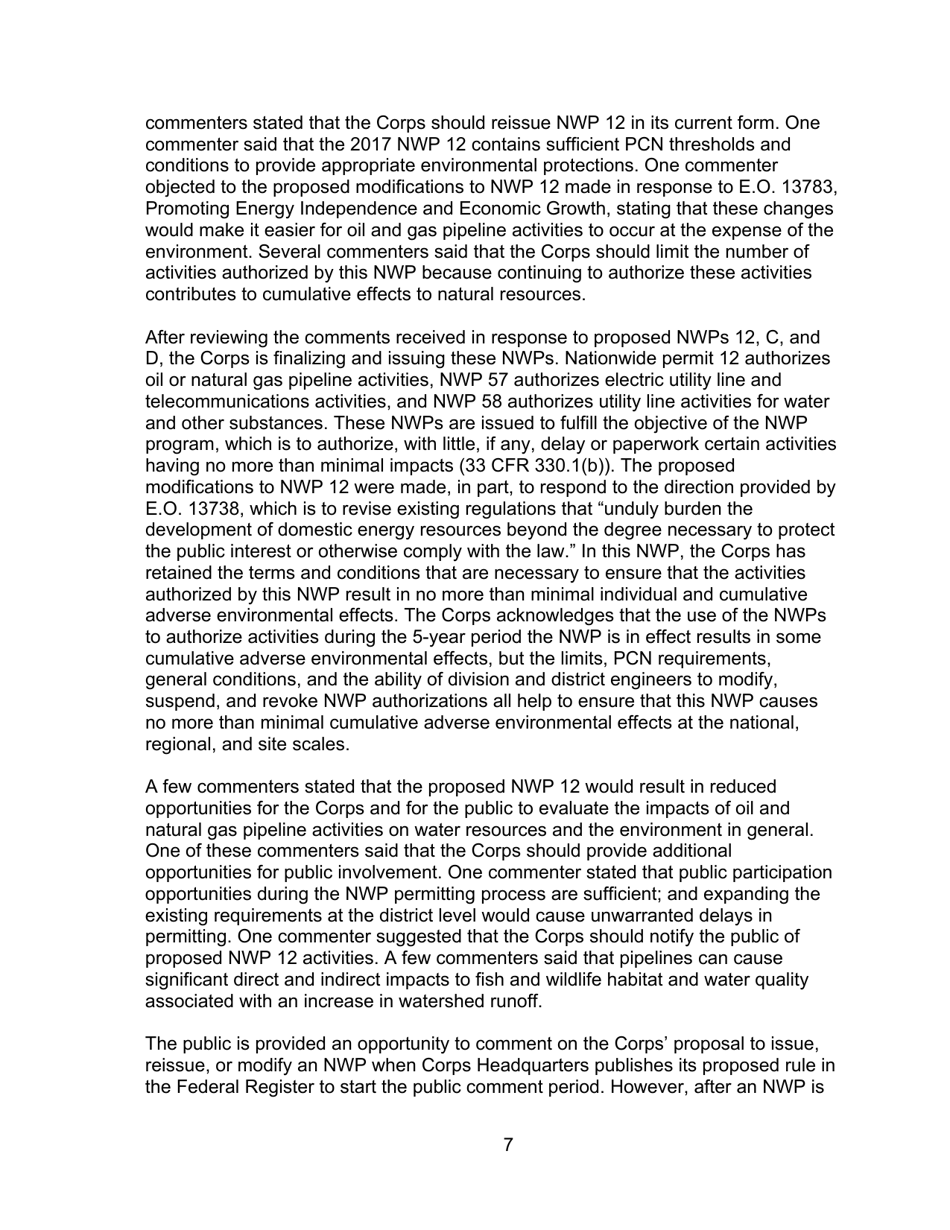 Decision Document Nationwide Permit 12, Page 7