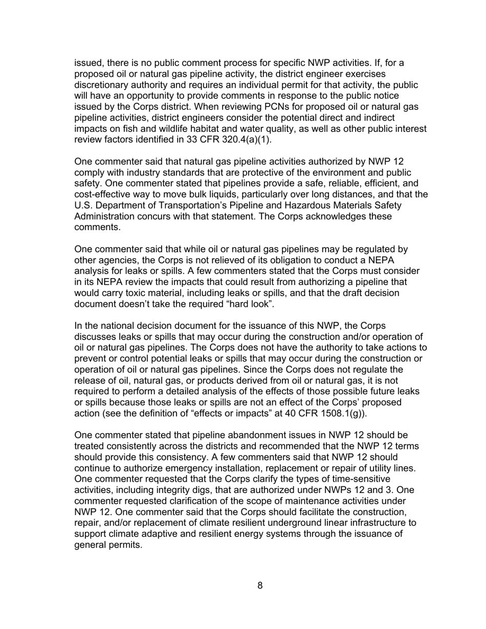 Decision Document Nationwide Permit 12, Page 8