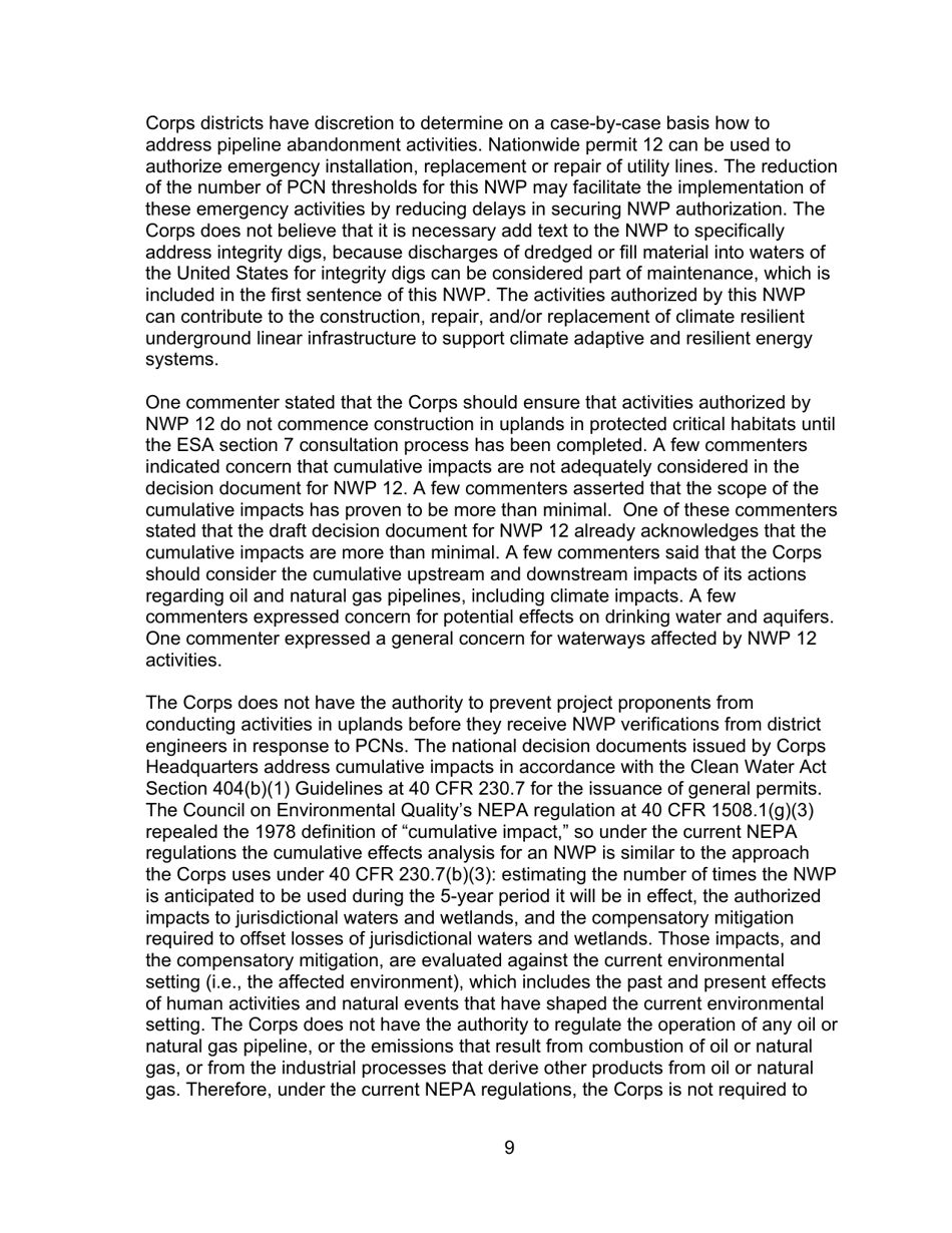 Decision Document Nationwide Permit 12, Page 9