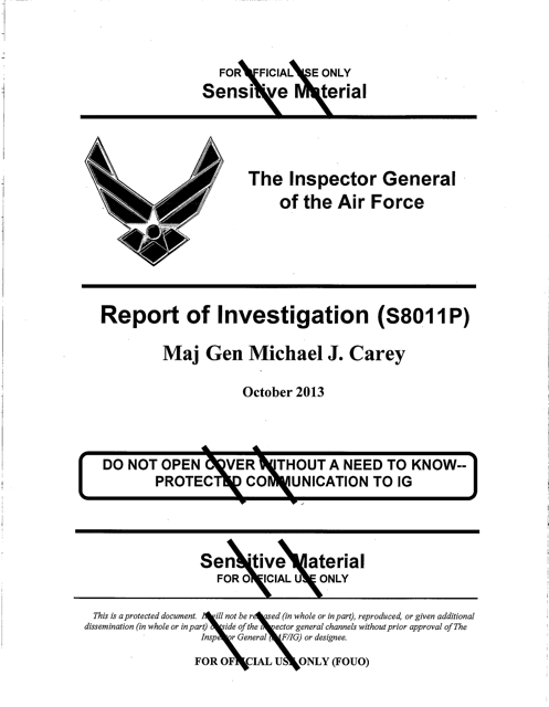 Report of Investigation (S8011p) - Major General Michael J. Carey