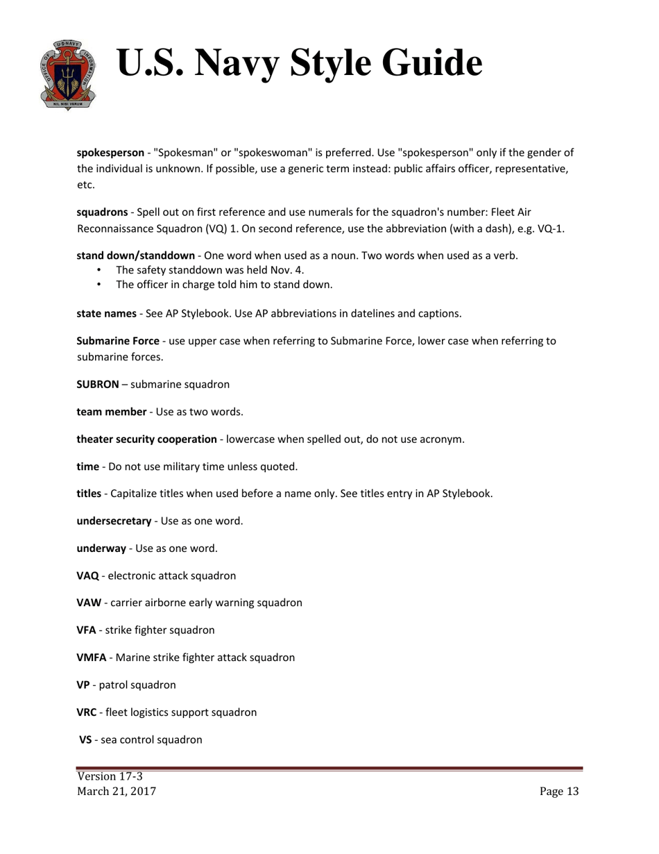 U.S. Navy Style Guide, Page 13