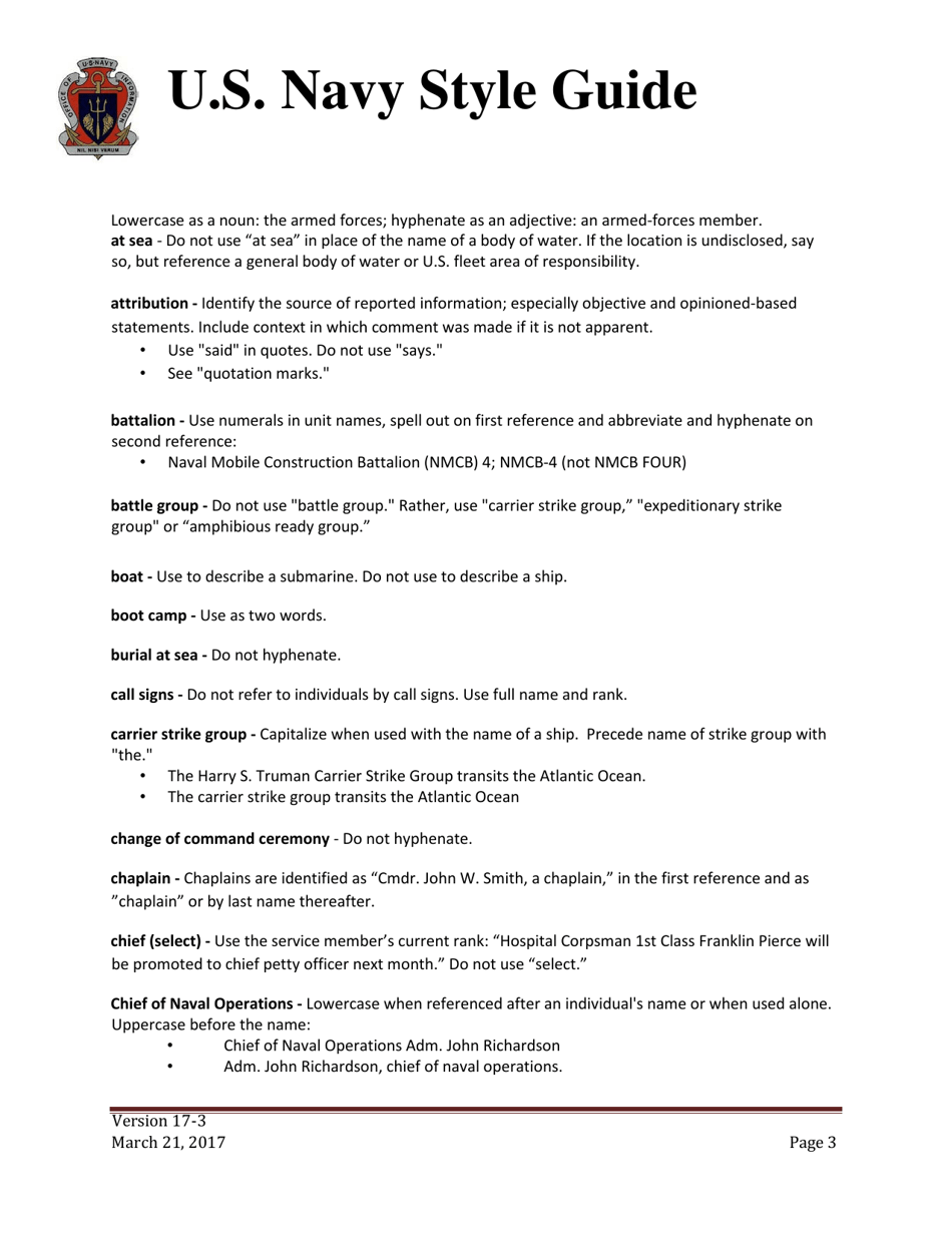 U.S. Navy Style Guide, Page 3