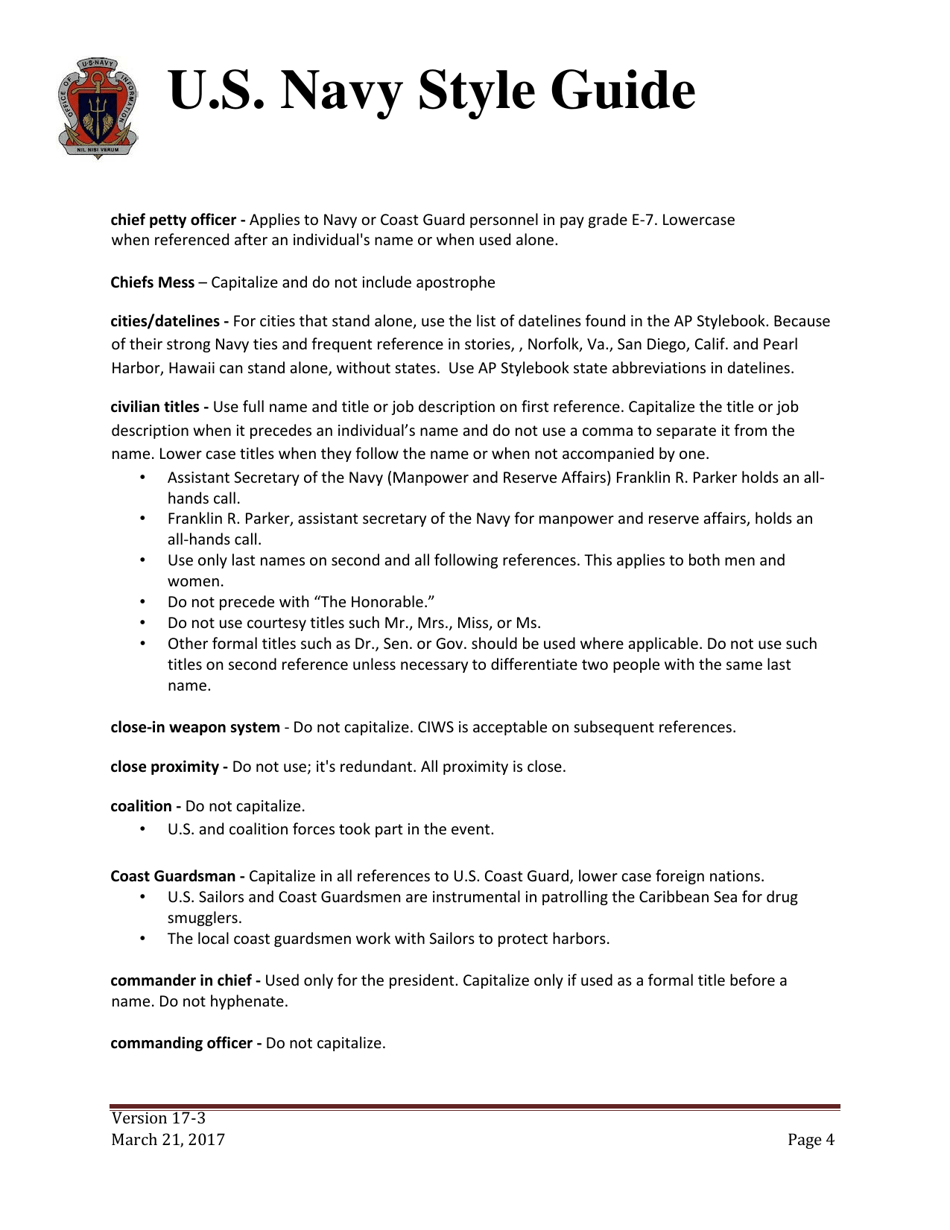 U.S. Navy Style Guide, Page 4