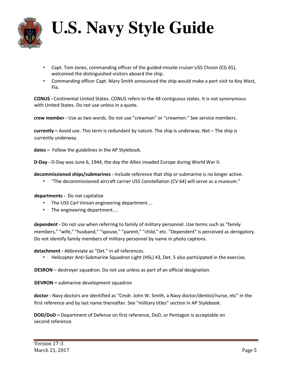 U.S. Navy Style Guide, Page 5
