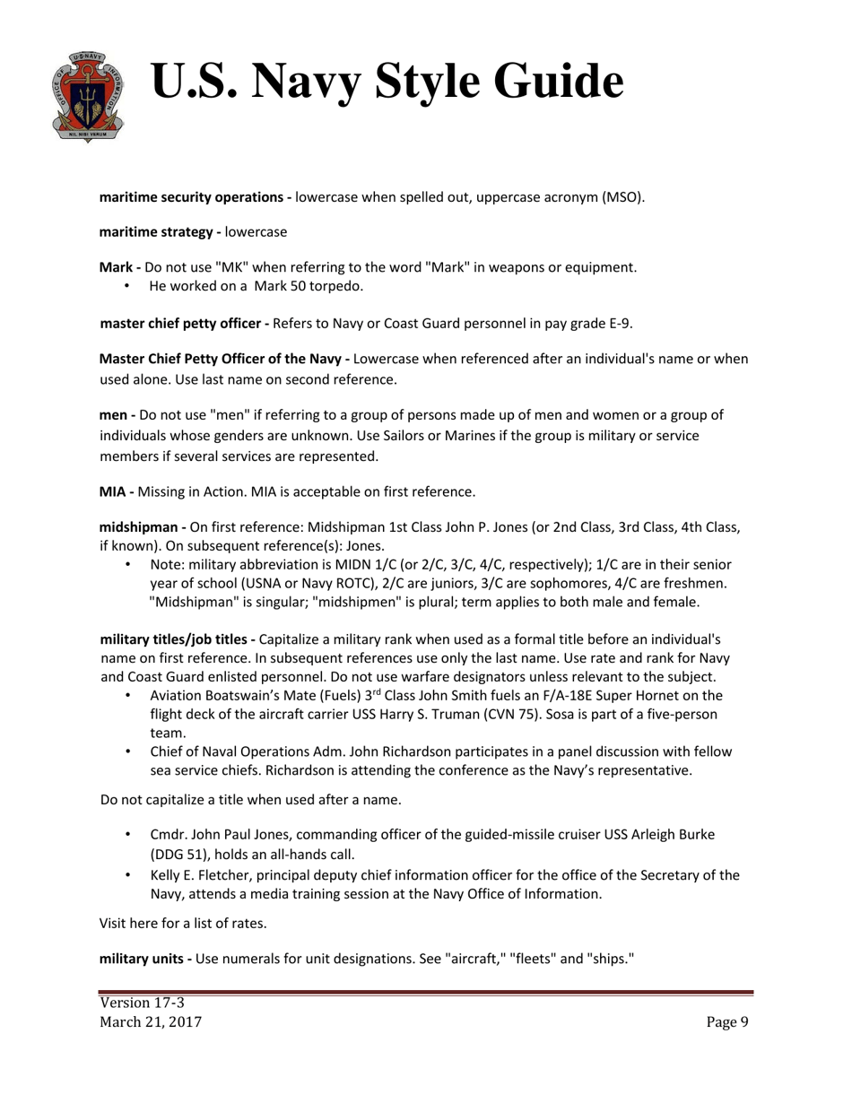 U.S. Navy Style Guide, Page 9
