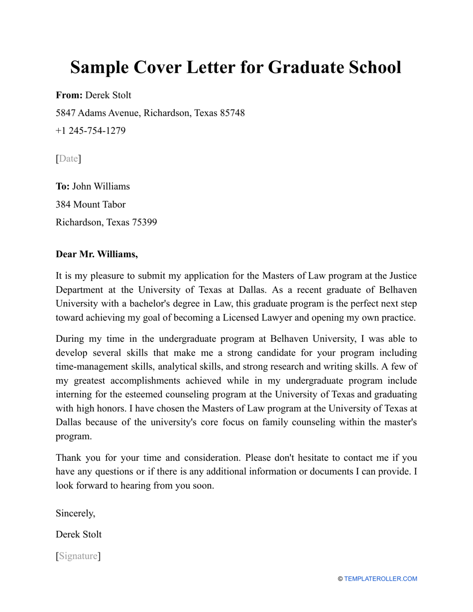 cover letter for graduate admission
