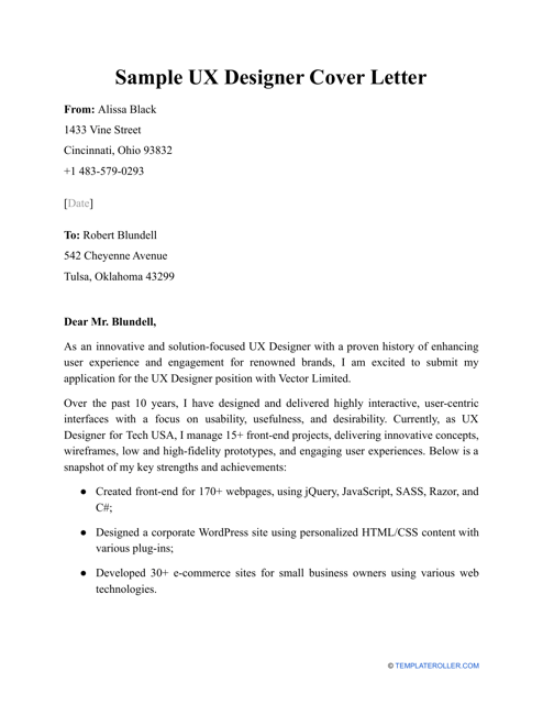 Ux Designer Cover Letter Template - Preview