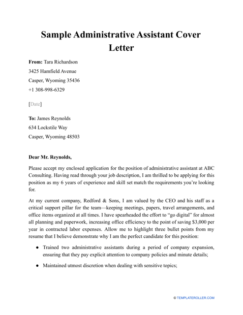Sample Administrative Assistant Cover Letter