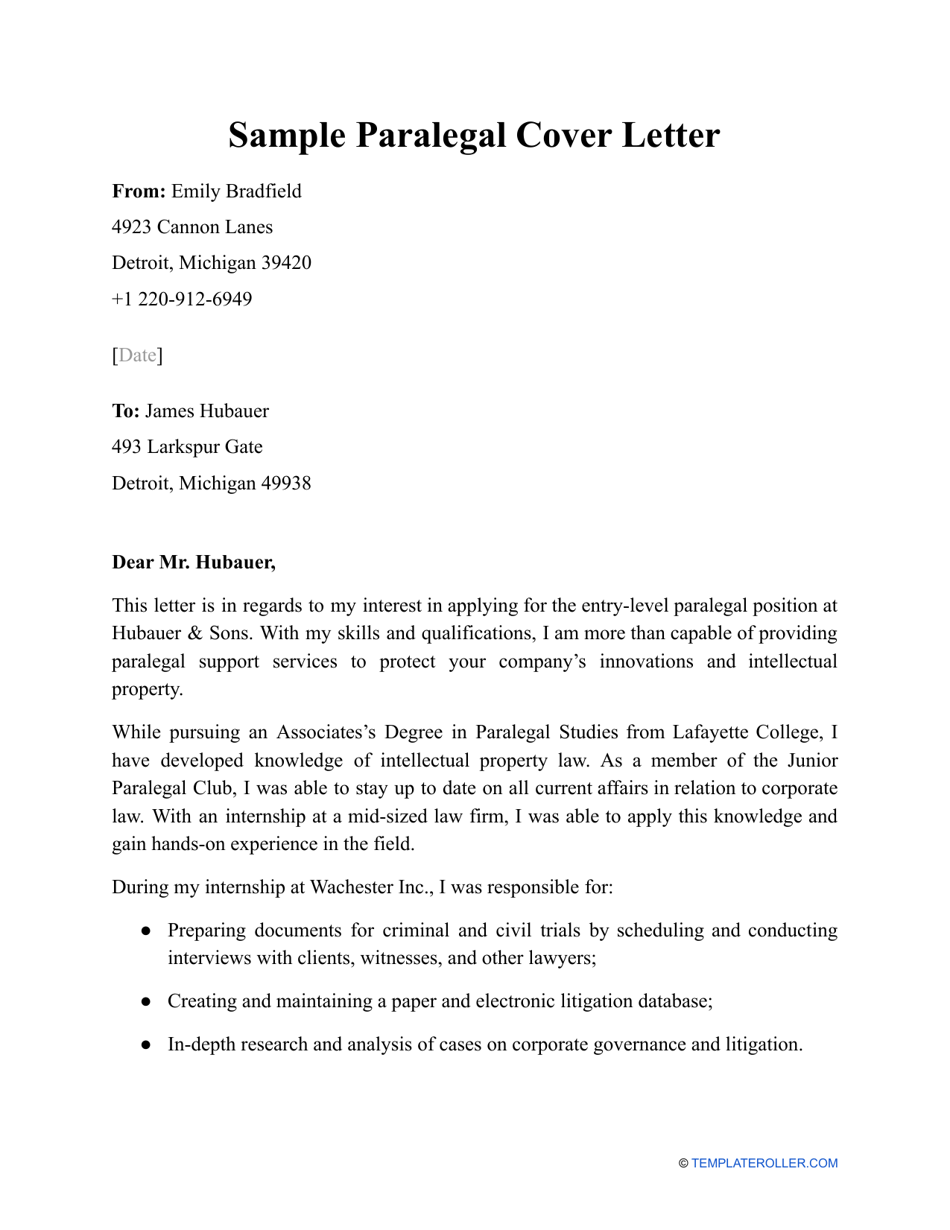 Sample Cover Letter Paralegal : Sep 07, 2021 · the hiring manager will
