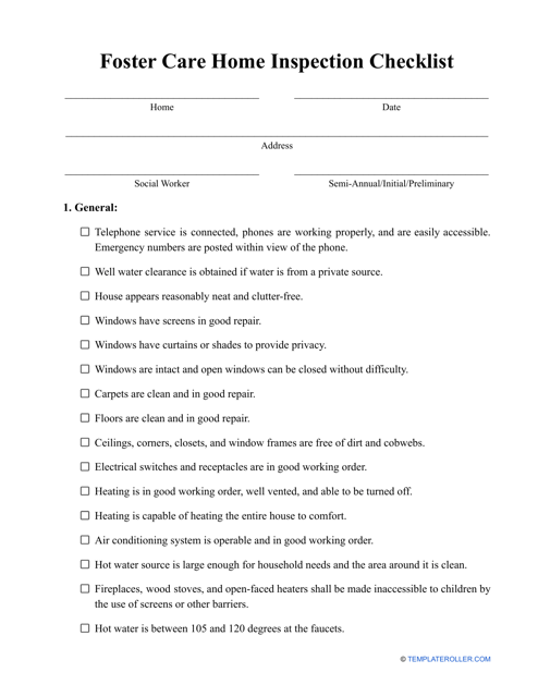 "Foster Care Home Inspection Checklist Template" Download Pdf