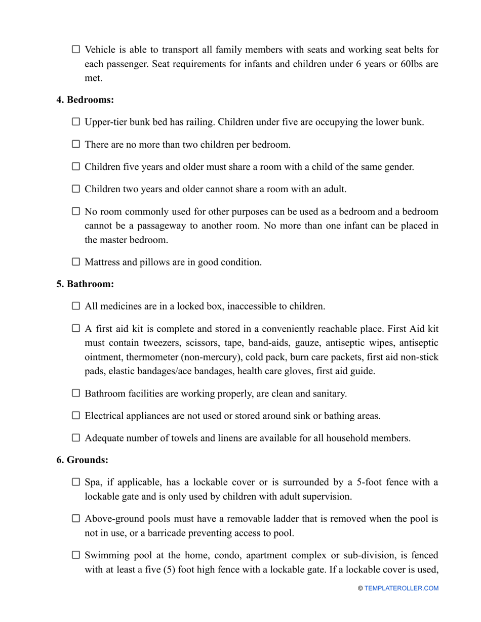 Foster Care Home Inspection Checklist Template, Page 4