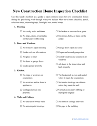 New Construction Home Inspection Checklist Template