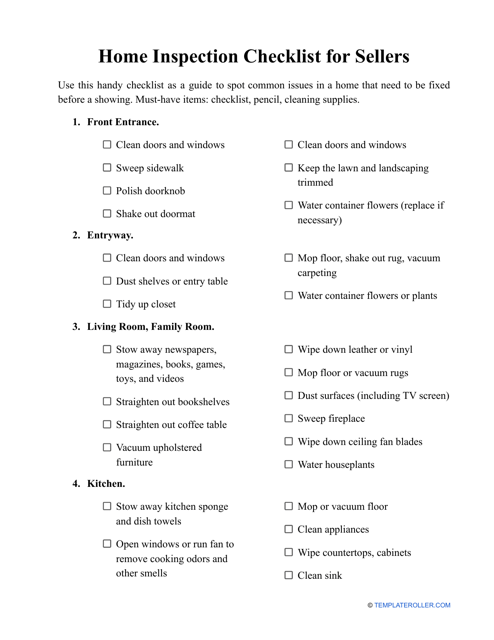 "Home Inspection Checklist Template for Sellers" Download Pdf