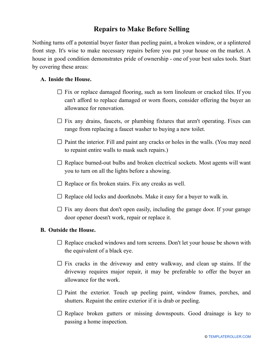 Home Inspection Checklist Template for Sellers, Page 3