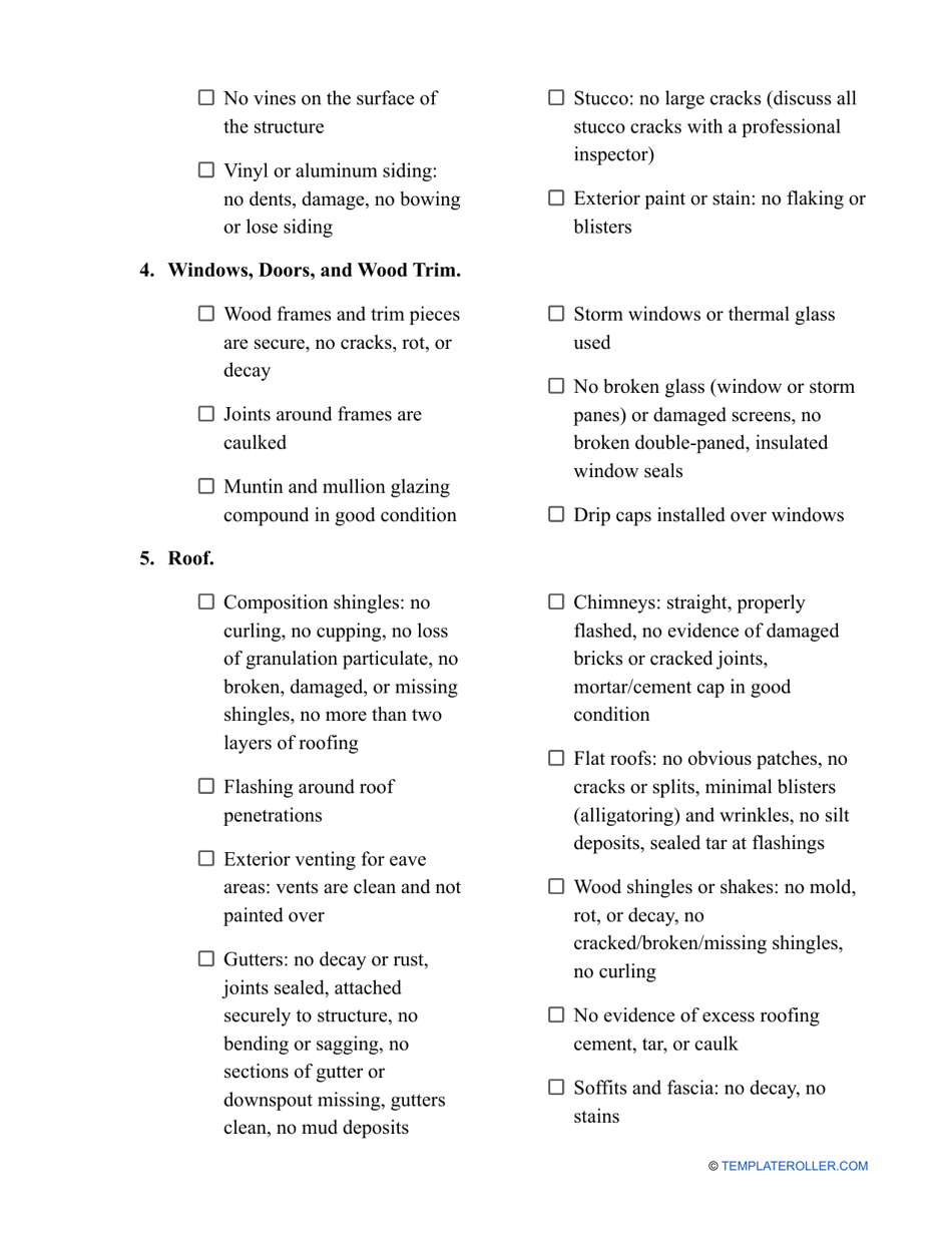 Home Inspection Checklist Template for Buyers, Page 2