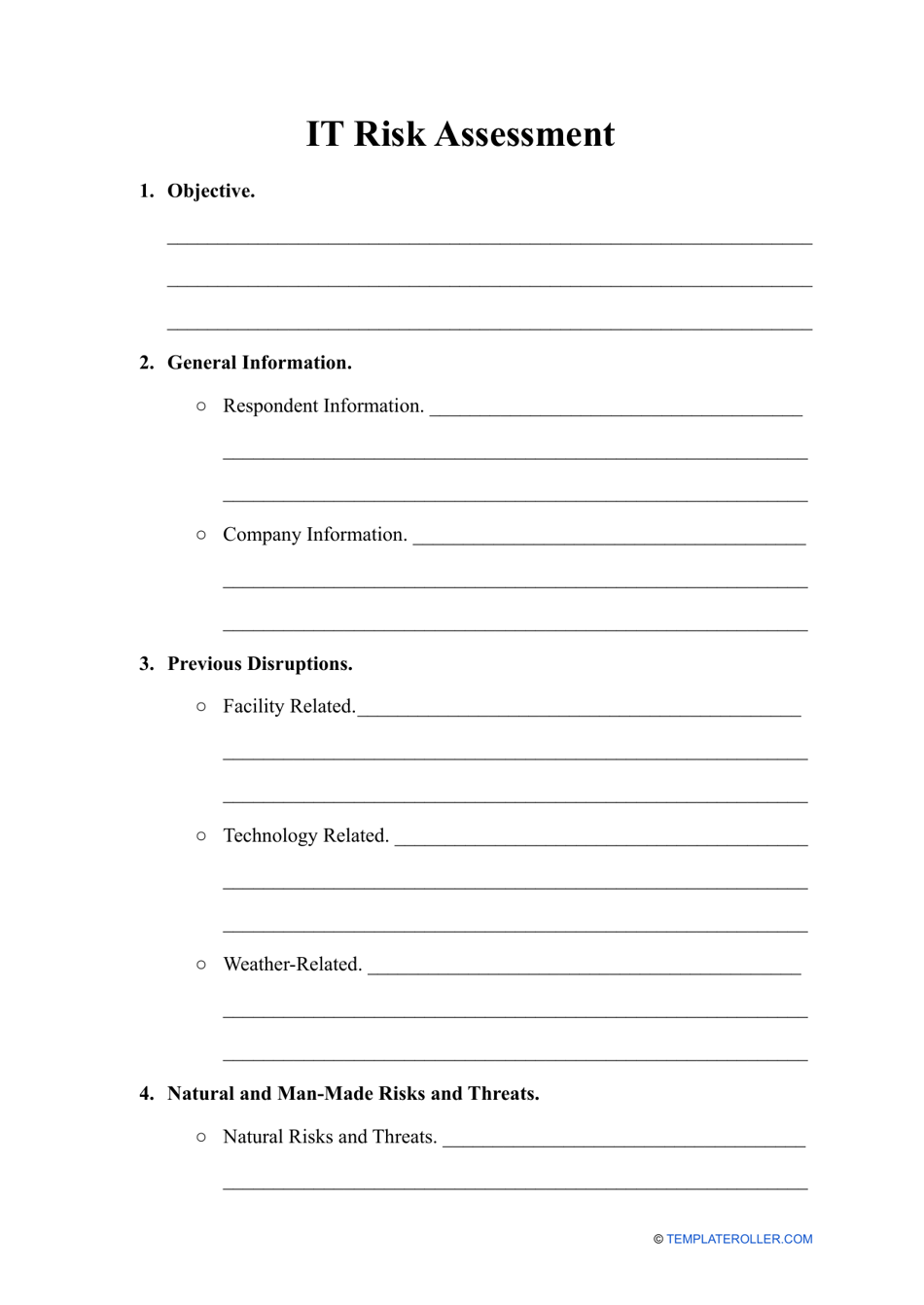 It Risk Assessment Template, Page 1